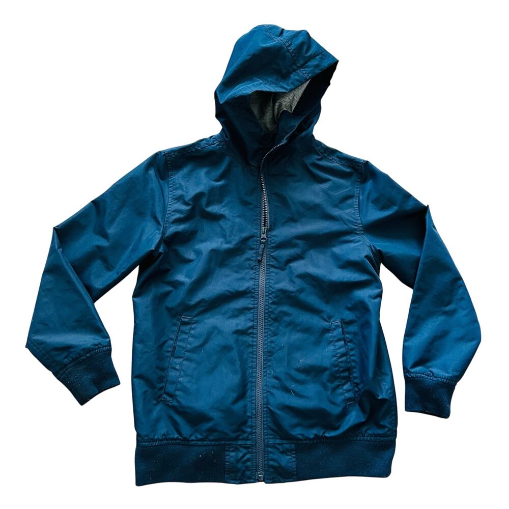Children’s Place Hooded Navy Solid Jacket Windbreaker Lined L 10 12 Boys Girls